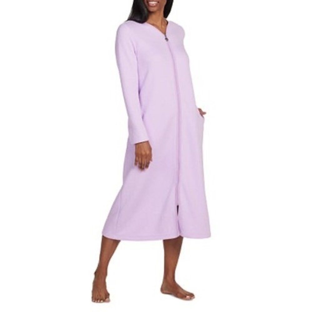 Miss Elaine Lilac Purple Chevron Quilted Zip Front Robe Long Sleeve Small 866903